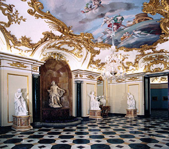 Sala de la Fuente, de las Conchas y del Salón de la Apoteósis de Hércules. Palacio Real de la Granja en San Ildefonso