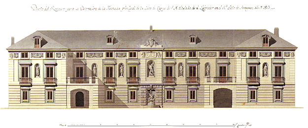 Facade of the Casa del Labrador of Aranjuez (Engraving)